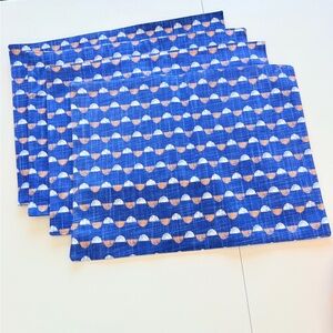 Blue and White Patterned Placemats with white and blue runner